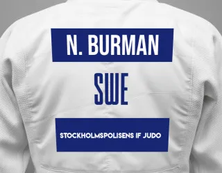 Judo GI with a backnumber showing the name Natalie Burman from Stockholmspolisens IF Judo