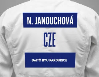 Judo GI with a backnumber showing the name Natálie Janouchová from Daitó Ryu Pardubice