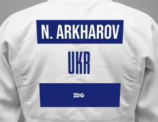 Judo GI with a backnumber showing the name Nazar Arkharov from ZDG