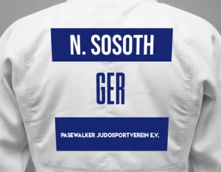 Judo GI with a backnumber showing the name Neele Sosoth from Pasewalker Judosportverein e.V.
