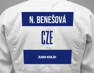 Judo GI with a backnumber showing the name Nela Benešová from Judo Kolín