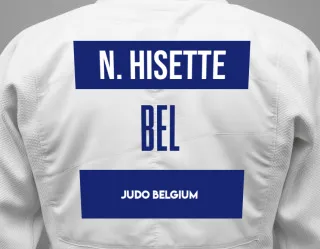 Judo GI with a backnumber showing the name Nell Hisette from Judo Belgium