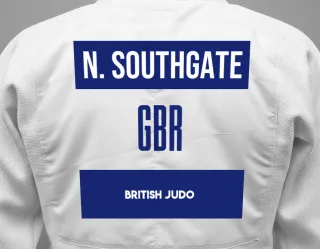 Judo GI with a backnumber showing the name Niamh Southgate from British Judo