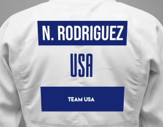 Judo GI with a backnumber showing the name Nicholas Rodriguez from Team USA