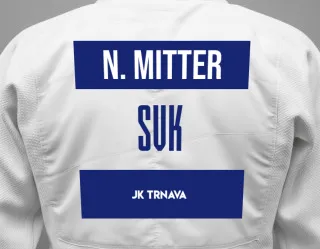 Judo GI with a backnumber showing the name Nicolas Mitter from JK TRNAVA