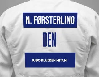 Judo GI with a backnumber showing the name Nicoline Baasch Førsterling from Judo Klubben Mitani
