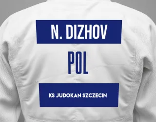 Judo GI with a backnumber showing the name Nikita Dizhov from KS Judokan Szczecin