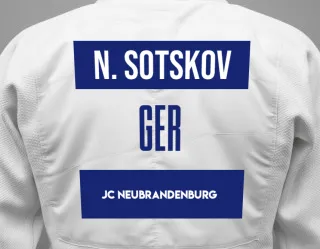 Judo GI with a backnumber showing the name Nikita Sotskov from JC Neubrandenburg