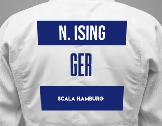 Judo GI with a backnumber showing the name Niklas Ising from SCALA Hamburg