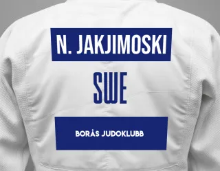 Judo GI with a backnumber showing the name Nikola Jakjimoski from Borås Judoklubb