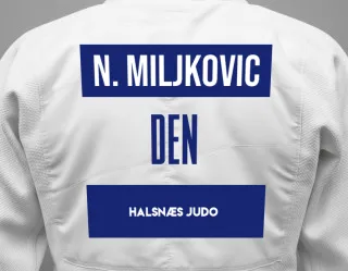 Judo GI with a backnumber showing the name Nikola Miljkovic from Halsnæs Judo