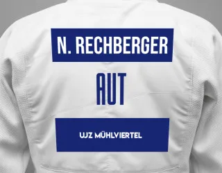 Judo GI with a backnumber showing the name Nikolas Rechberger from UJZ Mühlviertel