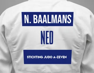 Judo GI with a backnumber showing the name Nils Baalmans from Stichting Judo A-Zeven