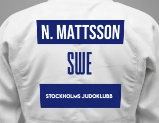Judo GI with a backnumber showing the name Nils Mattsson from Stockholms Judoklubb