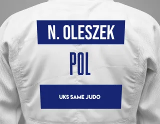 Judo GI with a backnumber showing the name Nina Oleszek from UKS Same Judo