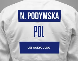Judo GI with a backnumber showing the name Nina Podymska from UKS Gokyo Judo