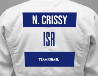 Judo GI with a backnumber showing the name Noa Crissy from Team Israel