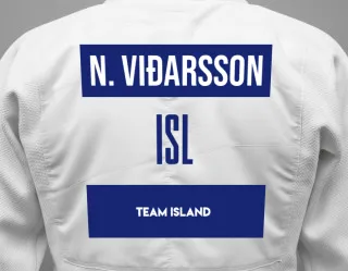 Judo GI with a backnumber showing the name Nökkvi Viðarsson from Team Island