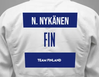 Judo GI with a backnumber showing the name Noora Nykänen from Team Finland
