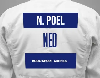 Judo GI with a backnumber showing the name Noortje Van Der Poel from Budo Sport Arnhem