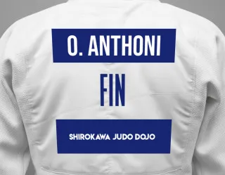 Judo GI with a backnumber showing the name Oliver Anthoni from Shirokawa Judo dojo