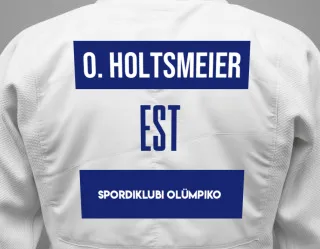 Judo GI with a backnumber showing the name Oliver Holtsmeier from Spordiklubi Olümpiko