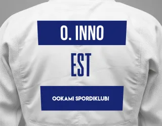 Judo GI with a backnumber showing the name Oliver Inno from Ookami Spordiklubi