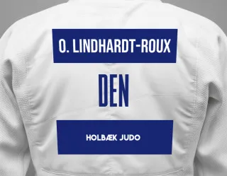 Judo GI with a backnumber showing the name Oliver Lindhardt-roux from Holbæk Judo