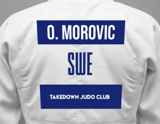 Judo GI with a backnumber showing the name Oliver Morovic from TakeDown Judo Club