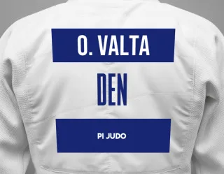 Judo GI with a backnumber showing the name Oliver Valta from PI Judo