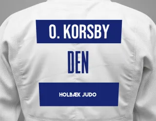 Judo GI with a backnumber showing the name Olivia Korsby from Holbæk Judo