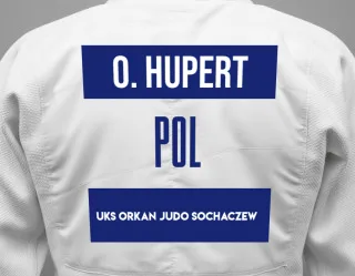 Judo GI with a backnumber showing the name Oliwia Hupert from UKS Orkan Judo Sochaczew