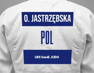 Judo GI with a backnumber showing the name Oliwia Jastrzębska from UKS Same Judo