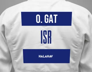 Judo GI with a backnumber showing the name Omer Gat from Halahav