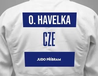 Judo GI with a backnumber showing the name Ondřej Havelka from JUDO Příbram