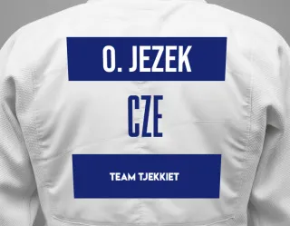 Judo GI with a backnumber showing the name Ondrej Jezek from Team Tjekkiet