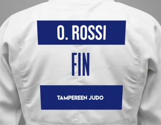 Judo GI with a backnumber showing the name Onni Rossi from Tampereen Judo