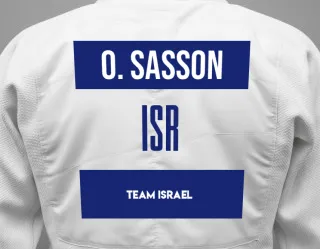 Judo GI with a backnumber showing the name Ori Sasson from Team Israel