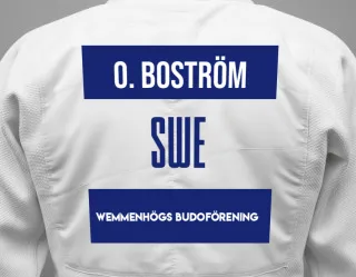 Judo GI with a backnumber showing the name Oscar Boström from Wemmenhögs Budoförening