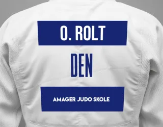 Judo GI with a backnumber showing the name Oscar Rolt from Amager Judo Skole