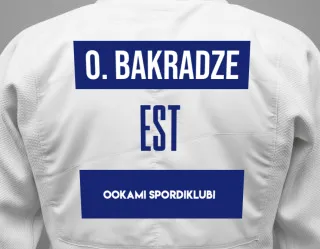 Judo GI with a backnumber showing the name Oskar Bakradze from Ookami Spordiklubi