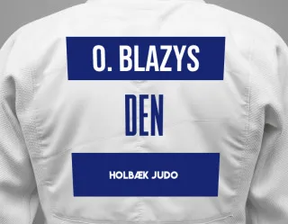 Judo GI with a backnumber showing the name Oskar Blazys from Holbæk Judo