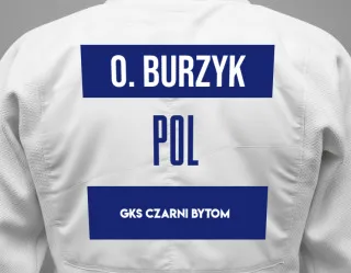 Judo GI with a backnumber showing the name Oskar Burzyk from GKS Czarni Bytom