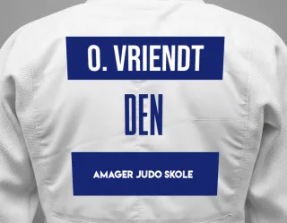 Judo GI with a backnumber showing the name Oskar Egedorf De Vriendt from Amager Judo Skole