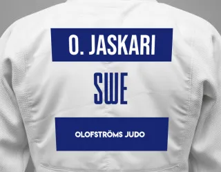 Judo GI with a backnumber showing the name Oskar Jaskari from Olofströms Judo