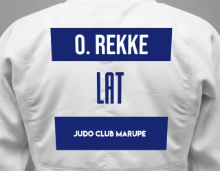 Judo GI with a backnumber showing the name Otto Rekke from Judo club Marupe
