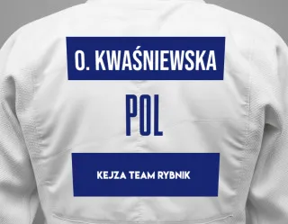 Judo GI with a backnumber showing the name Otylia Kwaśniewska from Kejza Team Rybnik