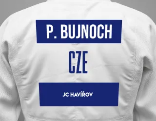 Judo GI with a backnumber showing the name Patrik Bujnoch from JC Havířov