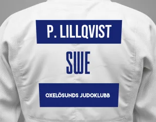 Judo GI with a backnumber showing the name Patrik Lillqvist from Oxelösunds Judoklubb