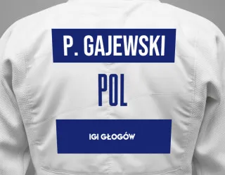 Judo GI with a backnumber showing the name Patryk Gajewski from IGI Głogów